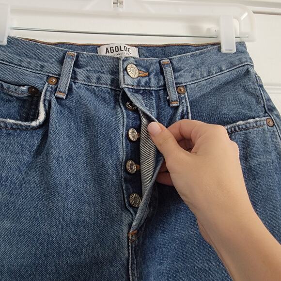 Agolde High Rise Chewed Hem Buttonfly Rigid Denim Mom Jean Women's Size 26 - Picture 3 of 3